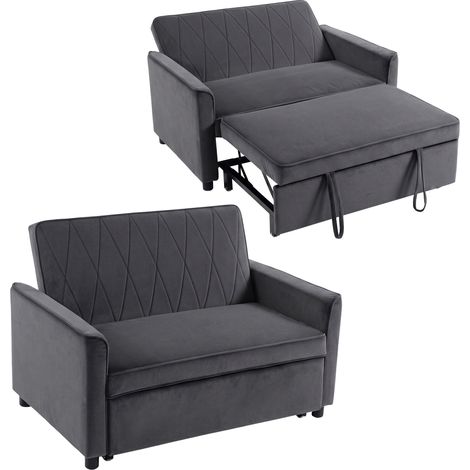 HOMCOM 2 Seater Sofa Bed, 3-in-1 Velvet Pull Out Sleeper Sofa, Dark Grey (1/5)