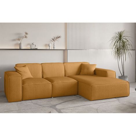 Ecksofa Designersofa CELES PREMIUM in Stoff Scala Senfgelb Ottomane Rechts (1/4)