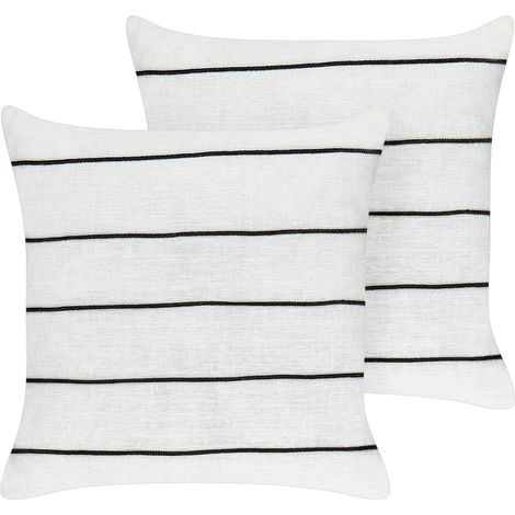 Lote de 2 cojines de lino de algodón con estampado de rayas en color blanco y negro 50 x 50 cm Milas (1/5)