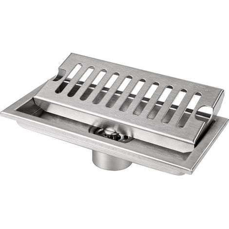 Rectangular floor drain 20 x 10 cm with stainless steel grate for toilet, bathroom, silver (1/5)