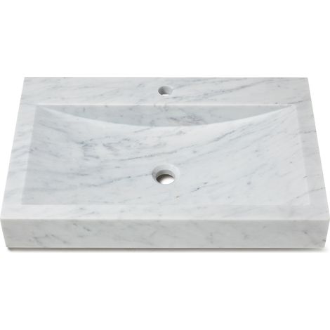 Vasque à poser rectangulaire véritable Marbre - 70x45x10 cm - Blanc - Perçage robinetterie (1/3)