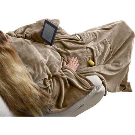 XXL TV-Decke Ärmeldecke Kuscheldecke Wohndecke mit Ärmeln und Fuß- + Handytasche Taupe (1/5)