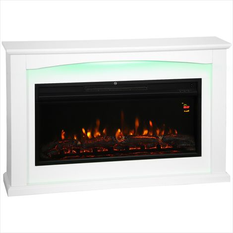 Cheminée électrique 121 x 25 x 77 cm blanc avec effet flamme MDF (1/5)