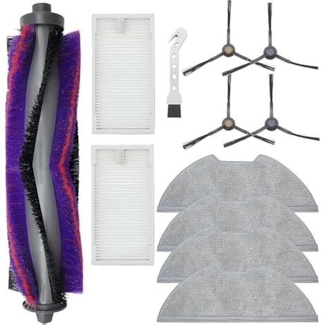Applicable Kit d'accessoires pour Eureka NERE10s E10S, pour Obode A8 A8 Plus, pour Midea M9 aspirateur pièces de rechange, 1 brosse principale, 4 brosses latérales, 2 filtres Hepa, 4 chiffons (1/5)