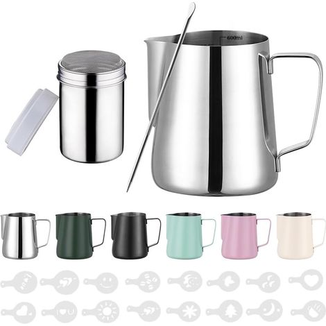 1 Pot à lait, Acier inoxydable, Double échelle, Poignée bakélite, Barista et Cappuccino (1/5)