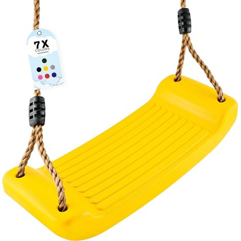 Balançoire jaune pour enfants avec kit de fixation – Balançoire extérieure complète en plastique durable avec cordes, sangles de fixation et mousquetons (1/5)