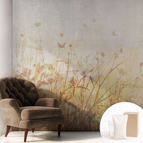 Papier peint intissé mural avec imprimé pour décoration pour salon pour chambre à coucher pour entrée Harmonie des prairies 250x250 cm (1/5)