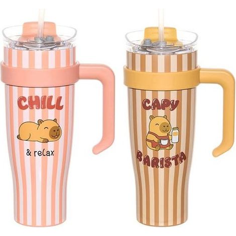 Lot de 2 Mugs de Transport Miami Capybara 1,2 L avec Paille Grande Capacité et Design Tendance - Livraison gratuite (1/5)