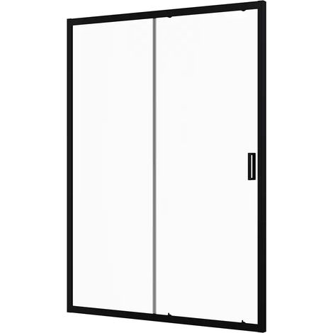 Porte de douche coulissante pour niche 150 cm Profils Aluminium Noir Mat Verre Transparent 6mm Ajustable 147-151 cm h190 - Réversible Mod. sicilienne