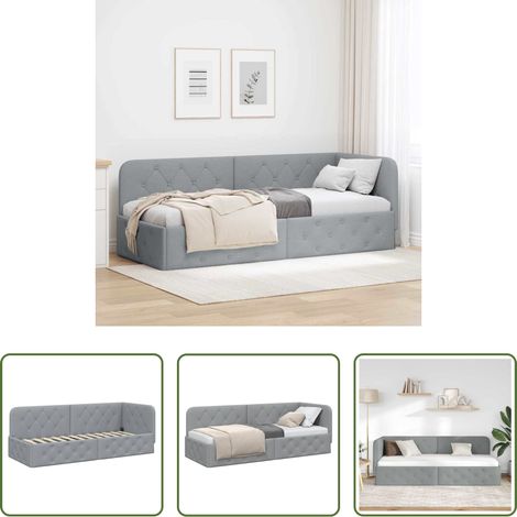 Cadre de lit - Cadre de lit d'angle Gris clair 80 x 200 cm tissu (1/5)