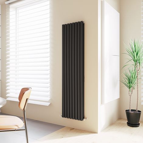Acezanble Vertical Oval Column Radiator Central Heating Rad 1800x427mm Double Black
