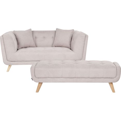 Sofa with Ottoman Taupe Fabric Upholstery 2 Seater Loveseat with Scatter Cushions Wooden Legs Retro Living Room Settee HABO (1/5)