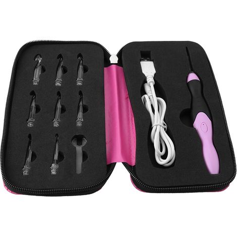 Ensemble de Crochets à Crocheter LED Rechargeables USB 9 en 1 avec Étui Rose (1/5)