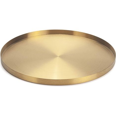 Plateau de Service Rond Doré en Acier Inoxydable Bijoux et Maquillage Organiseur / Bougie Assiette Plateau Décoratif (32cm) (1/5)