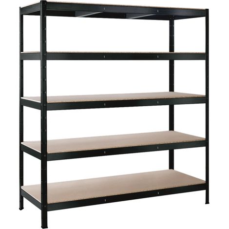 SCHULTE Regalwelt Rayonnage pour charges lourdes avec 5 étagères en bois, capacité de charge par niveau env. 250 kg, 180x160x60 cm (HxLxP), noir structuré, rayonnage de stockage, rayonnage de cave, ra (1/3)