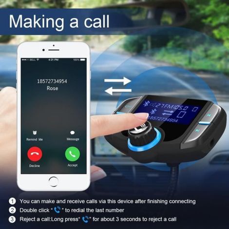 Transmetteur FM Bluetooth - - Kit de Voiture - Chargeur USB QC3.0 - Mains-Libres - 3 Ports USB (1/4)