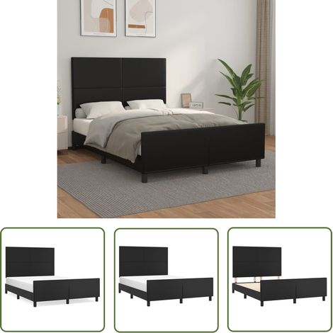 The Living Store Cadre de lit sans matelas noir 140x190 cm similicuir - Lit Double - Cadre De Lit - Tête De Lit - Similicuir - Meuble Chambre À Coucher (1/5)