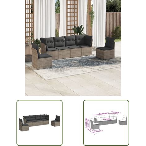 The Living Store Salon de jardin 6 pcs avec coussins gris résine tressée - Ensemble Salon De Jardin - Mobilier Extérieur - Canapé Jardin - Résine Tressée - Rotin Synthétique (1/3)