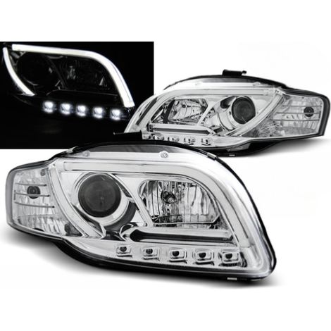 Paire de feux phares Audi A4 B7 de 2004 a 2008 Tube Light LTI DRL Led chrome-27361038 (1/2)