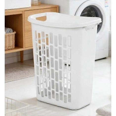 Panier à linge rectangulaire ouvert en plastique compact blanc idéal pour petits espaces (1/5)