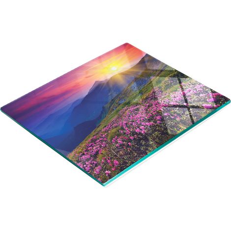 Dekoratives Küchenschneidebrett aus Glas mit Rhododendronblüten, 60 x 52 cm (1/5)