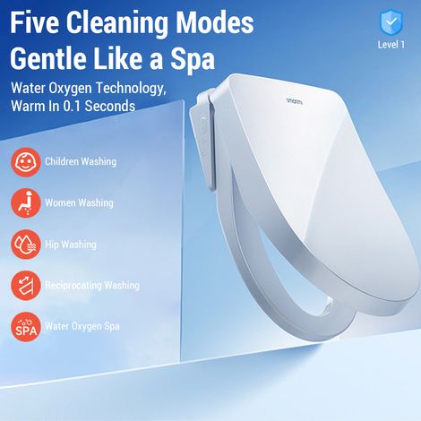 Couvercle de toilette intelligent chauffant, nettoyant, déodorant, antibactérien, séchage à air chaud (1/5)