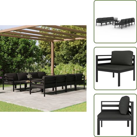 Cuscini da giardino - vidaXL Set Divani da Giardino 9 pz con Cuscini in Alluminio Antracite - Divano angolare