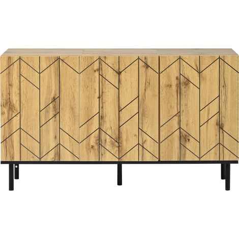 Moderne Kommode 120x35x70 cm, 3 Türen, Spanplatte, Metallbeine, Naturholzfarbe (1/5)