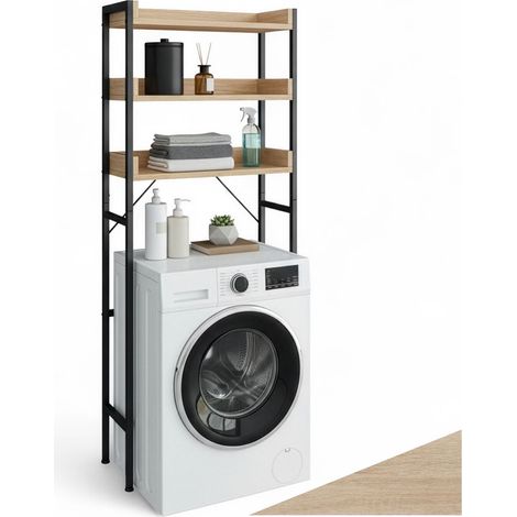Étagère de salle bain avec 3 étagères Style industriel Bois clair (1/5)