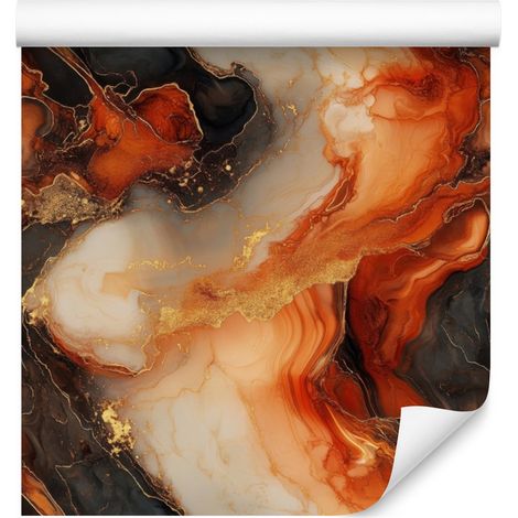 Papier peint orange encre, rouille et or pour salon et chambre 50x1000 cm (1/5)