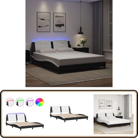 Cadre de lit avec LED sans matelas noir et blanc 160x200 cm - Cadre De Lit - Lit Design - Lit Avec Éclairage Led - Lit Double - Literie