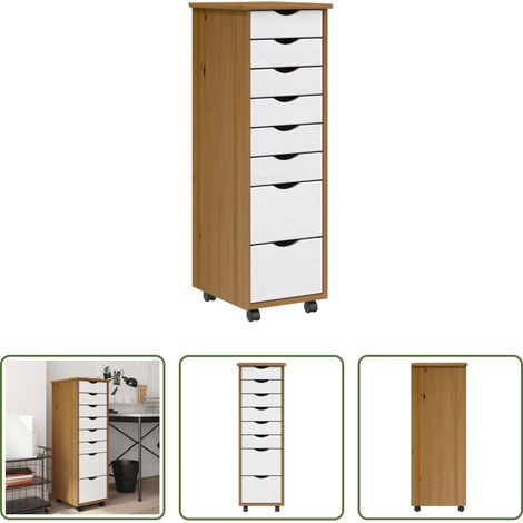 vidaXL Rangement bureau - Armoire roulante avec tiroirs MOSS bois de pin marron miel (1/5)