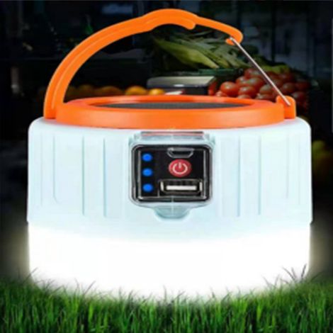 Lampe de football rechargeable solaire/USB 508 LED noire/orange, idéale pour les marchés nocturnes et les vendeurs ambulants. Ampoule LED de secours. (1/5)