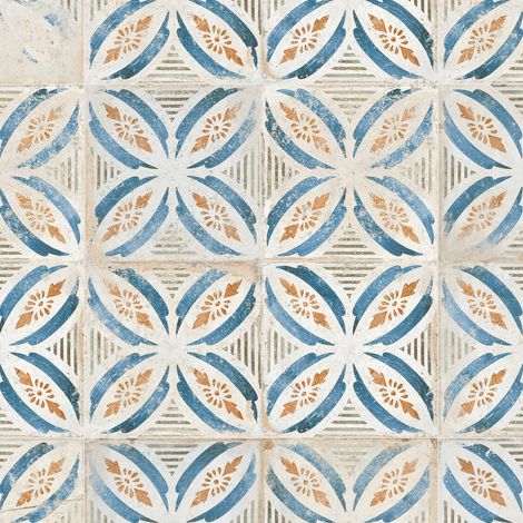 Carrelage Vintage effet Carreau ciment Bleu Arelate 45x45x0,95 cm Orlena - Sol et mur intérieur (vendu par carton de 1 m²) - RO'MA CARRELAGE