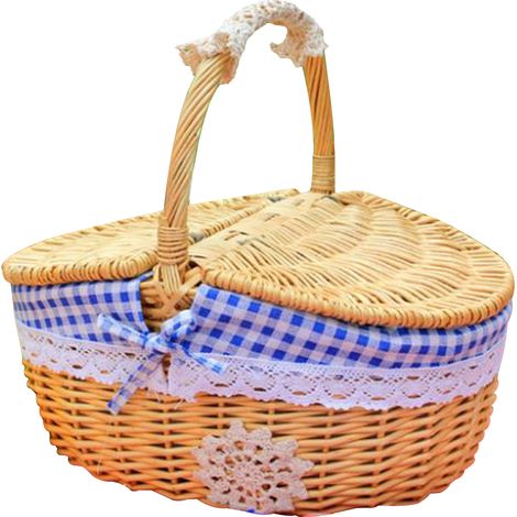 Panier à provisions en rotin bleu avec couvercle ergonomique, robuste et durable, idéal pour les pique-niques. (1/5)