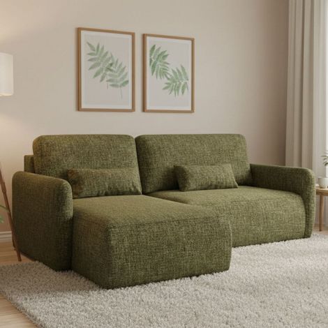 Schlafsofa mit Ottomane Pagno, Stauraum, verstellbar, reversibel, 207x148 cm Olivgrün (1/5)