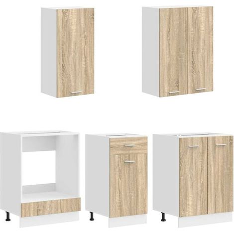Ensemble de Cuisine 5 Pièces - Meuble Bas avec Évier et Plan de Travail en Bois d'Ingénierie Finition Chêne Sonoma - Style Moderne Lyon (1/5)