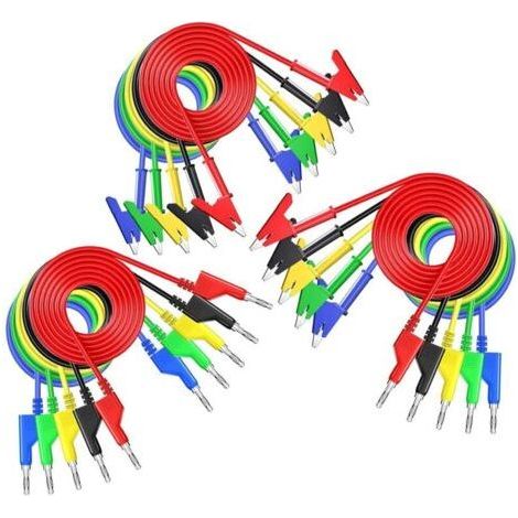 Kit de 15 fils de test crocodile à pince crocodile à double extrémité, fiche banane empilable à fiche banane, fiche banane empilable à pince crocodile fils de cable flexibles en cuivre pour tests élec