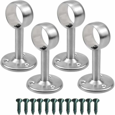 4 Pieces Curtain Rod Holder Ceiling Fixing Bracket, Stainless Steel Wardrobe Rod Bracket Closet Rod Holder with Screws for Shower Curtain Cabinet (25mm) (1/5)