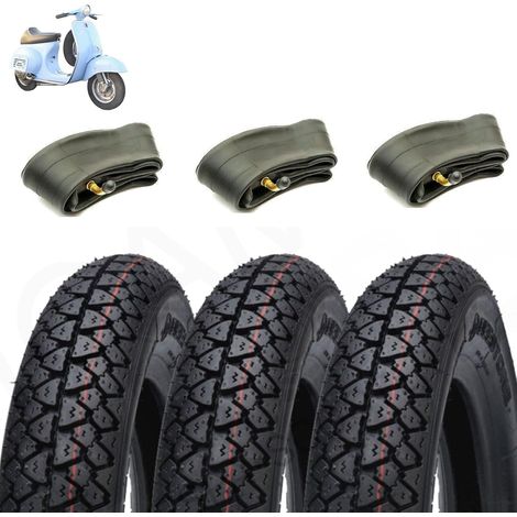 KIT 3 GOMME 3.50-10 + CAMERE DARIA PNEUMATICI NERI COPERTONI VESPA PX 51J D795 4 P.R. (1/2)