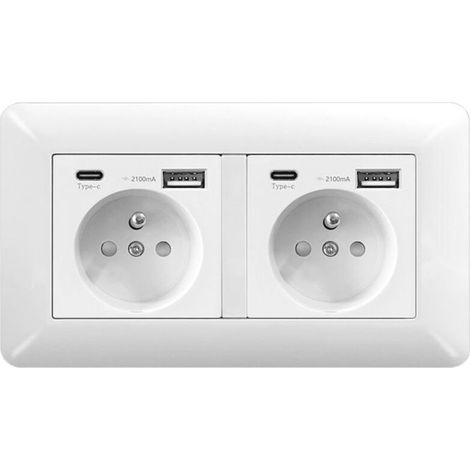1 pièce Prise Électrique Murale Double 16A – Double Prise Encastrable, Charge Rapide 2 USB + 2 Type C pour Smartphones et Tablettes (1/4)
