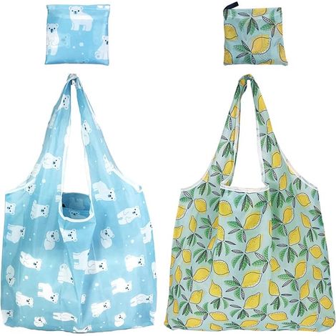 Lot de 2 sacs de courses pliables réutilisables, tote bag imperméable et sans plis pour shopping et voyage (1/5)