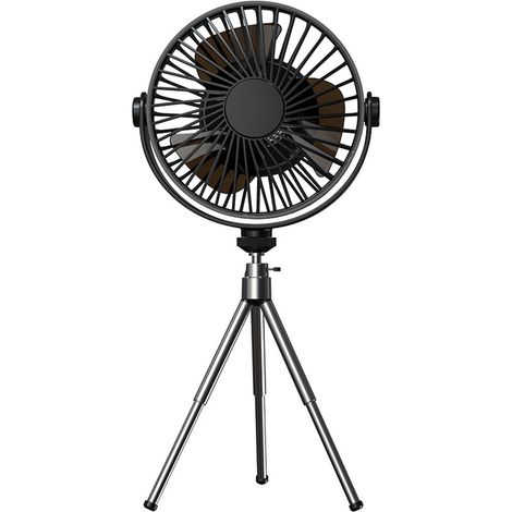 Ventilateur trépied d'extérieur à trois vitesses de ventilation, batterie au lithium intégrée de 2000 mAh, noir, version de base.