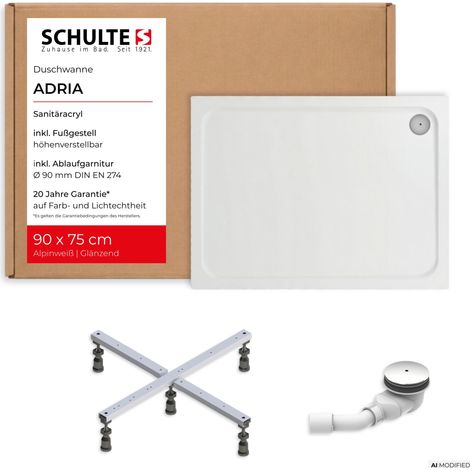 Schulte Duschwanne Adria 90x75 cm Weiß - Komplettset inkl. Fußgestell und Ablauf, aus hochwertigem Sanitäracryl (1/5)