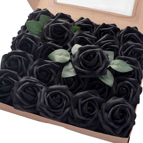 Roses Artificielles - Mousse PE - 7,5 cm - Tige Fil De Fer 20 cm - Hauteur Totale 23 cm - Pour Bouquets Mariage Décoration Table Fête - Lot De 25 Pièces (1/5)