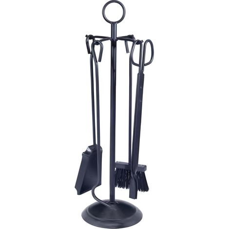 Serviteur/Garniture de cheminée ensembles d'outils pince à feu pelle brosse en fer forgé coloris Noir - Hauteur 64cm