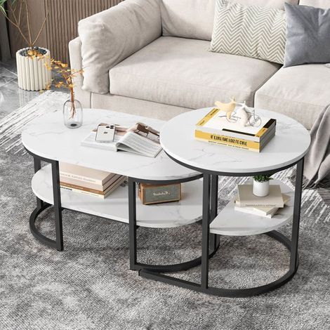 Couchtisch Wohnzimmer Marmor und schwarzes Metall - zeitgenössisch, Platte 60 kg, beistelltisch