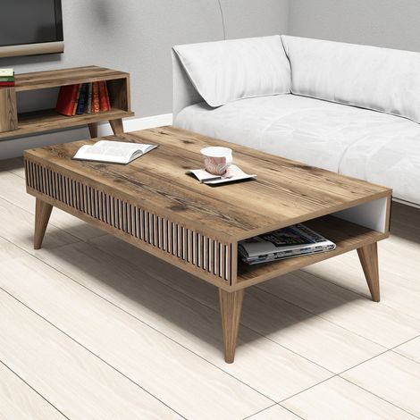 Couchtisch Sangiano, mit Füßen, Fach, rechteckig, 105x60x35h cm, Nussbaum Braun (1/4)