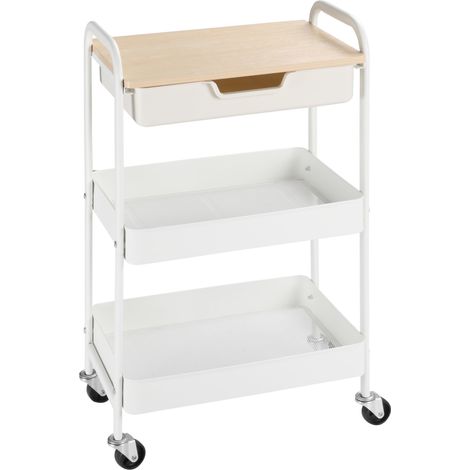 Carro de cocina camarera 43.9 x 30.5 x 75.6 cm compacto 2 estantes cajón ruedas contemporáneo elegante de acero blanco 210005808 (1/5)