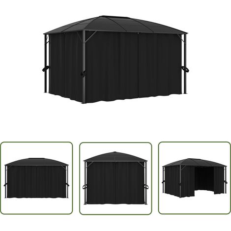 The Living Store Pavillon mit Vorhängen 400 x 300 x 265 cm Anthrazit - Pavillon - Gartenzelt - Outdoor Möbel - Sonnenschutz - Gartenparty (1/5)